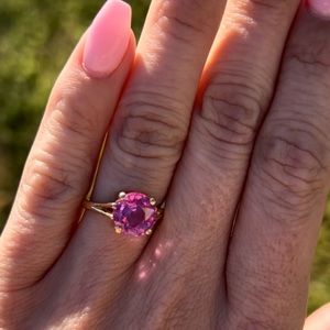 Vintage 14K Gold Ring with Large Pink Sapphire. Estate Fine Jewelry! See Video